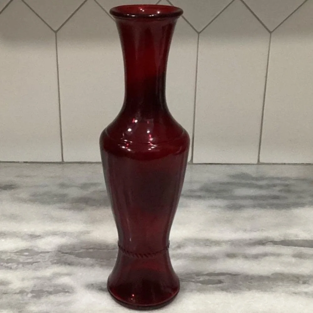 Wheaton‎ Glass Ruby Red Flower Vase, 11